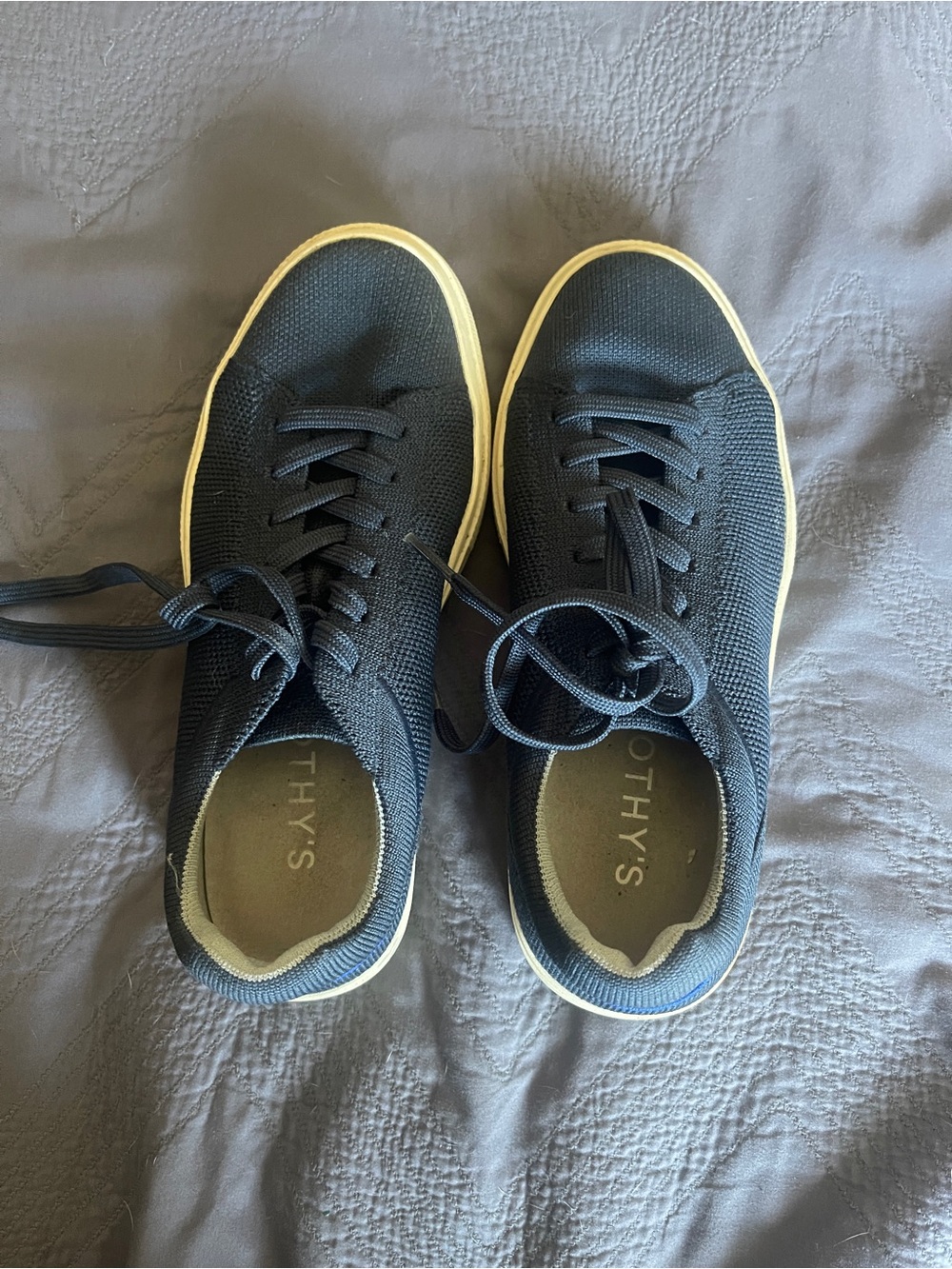 Rothy's Navy Knit Sneakers with Cream Trim